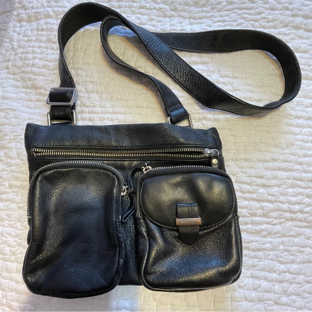 Danier Black Leather Crossbody Bag with Pockets